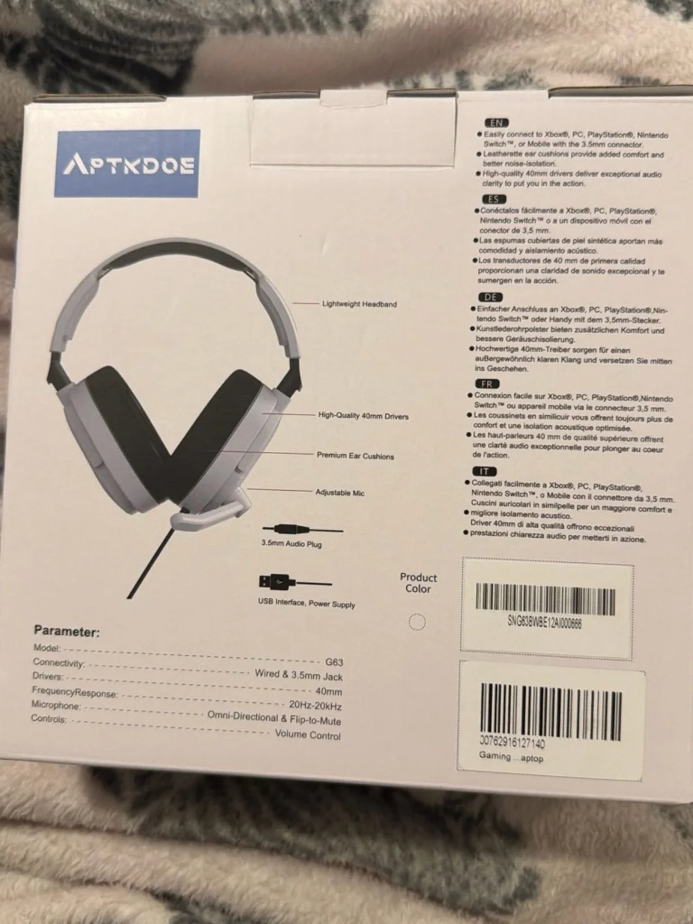 G63 White Gaming Headset - Stereo PC & Console Headphones